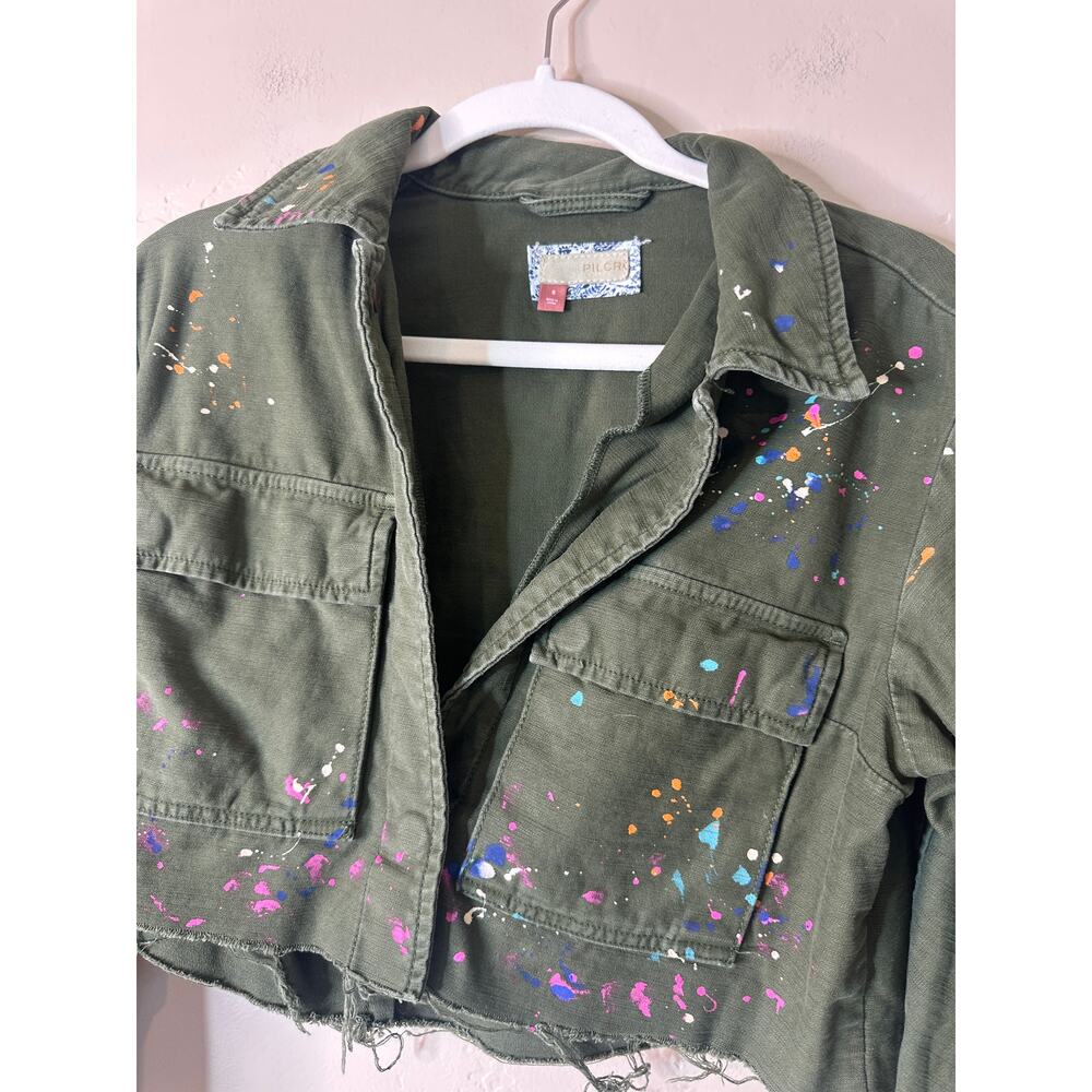 Pilcro Cropped Green Utility Jacket Paint Splatter Small - Picture 3 of 7